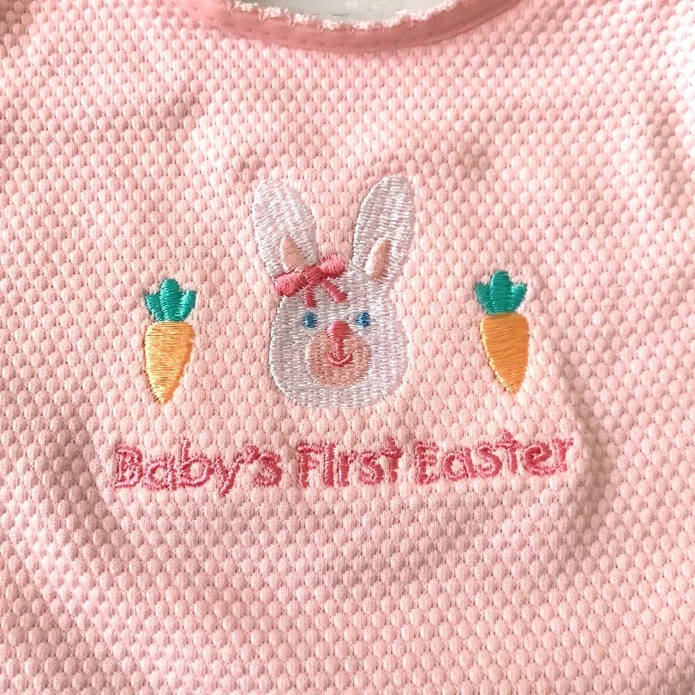Baby Girl Bib Pink Baby’s First Easter OS Spring Carrots Bunny NEW Carters